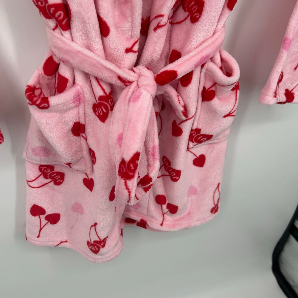 Womens Pink Red Juicy Couture AOP Cherries Cherry Luxe Plush Sleepwear Robe L/XL - Picture 4 of 9